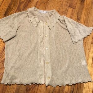Pea Green Mesh Collared Button Up-Vintage!